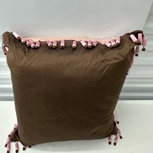20” Square Blush & Chocolate Silk Pillow with matching Tassel Trim